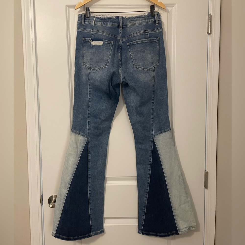Vervet Women's High Rise Colorblock Panel Flare Southwestern Jeans - Blue - Picture 5 of 8